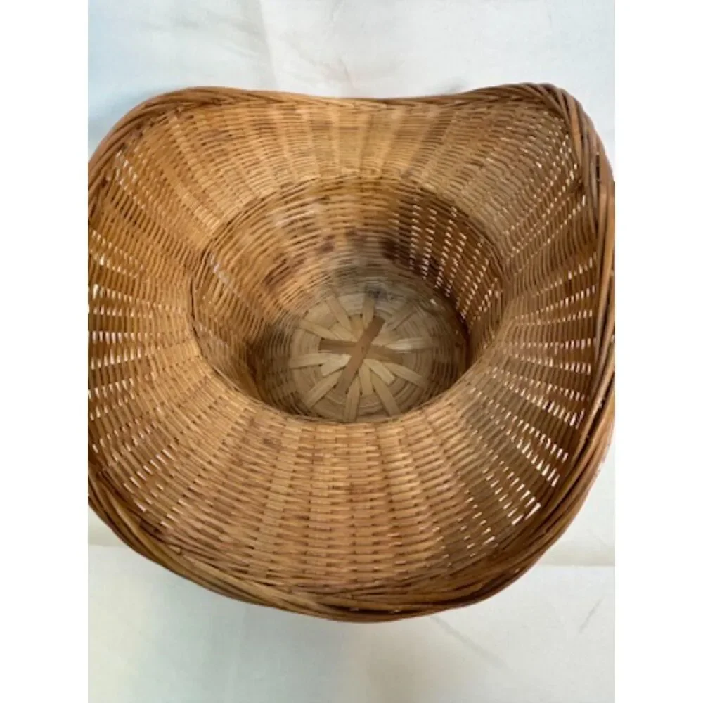 Small Woven Wicker Flower Gathering Basket With Handle Hat Shape Cottage Farm